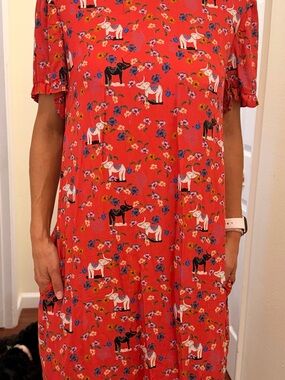Corey Lynn Calter Coral Red Floral & Pony Print Kids Dress